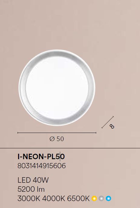 Plafoniera NEON CCT Rotonda 50 cm In Metallo e Acrilico