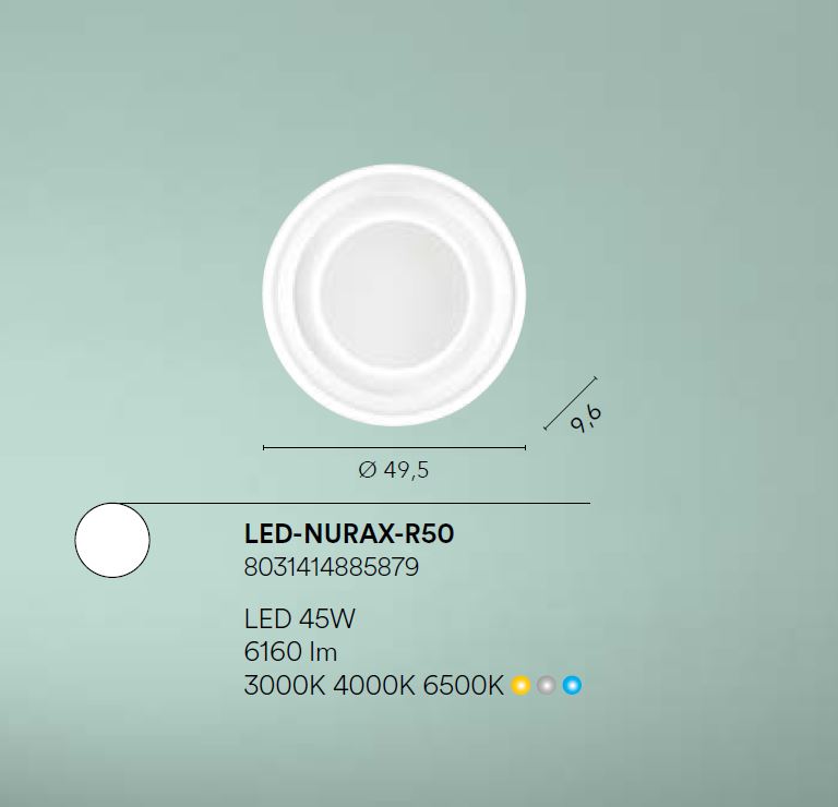 Plafoniera NURAX CCT Rotonda 49.5 cm In Alluminio e Acrilico