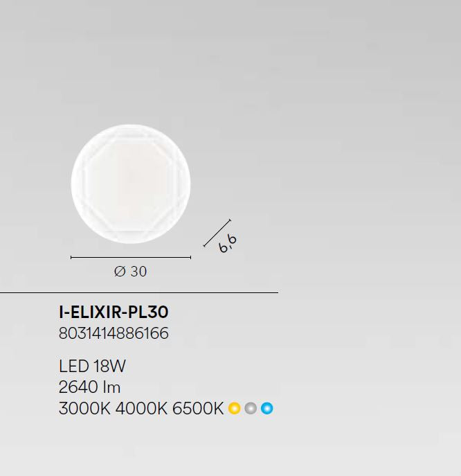 Plafoniera ELIXIR CCT Rotonda 30 cm In Acrilico
