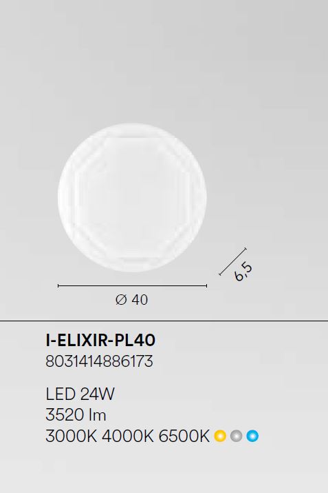 Plafoniera ELIXIR CCT Rotonda 40 cm In Acrilico