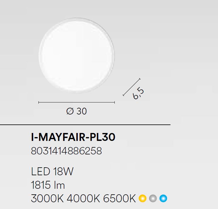 Plafoniera MAYFAIR CCT Rotonda 30 cm In Acrilico