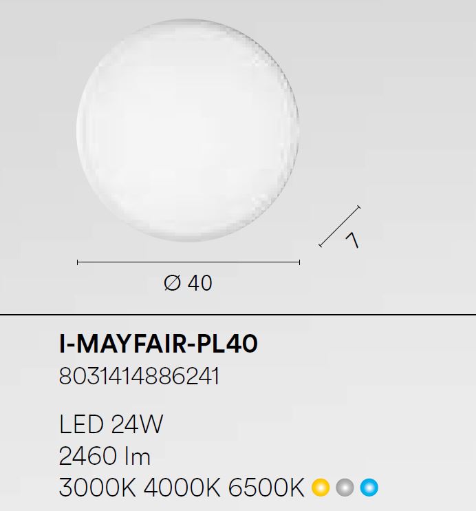 Plafoniera MAYFAIR CCT Rotonda 40 cm In Acrilico