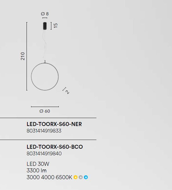 Lampadario TOORX CCT 60 cm 40W in Alluminio