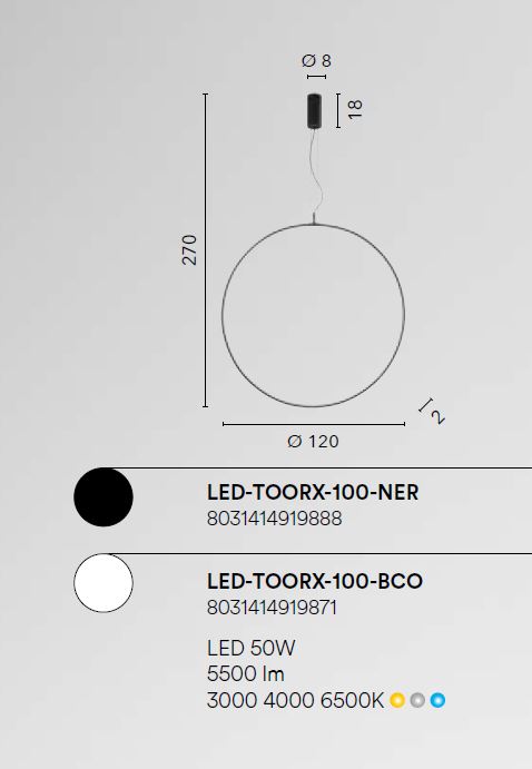 Lampadario TOORX CCT 120 cm 50W in Alluminio