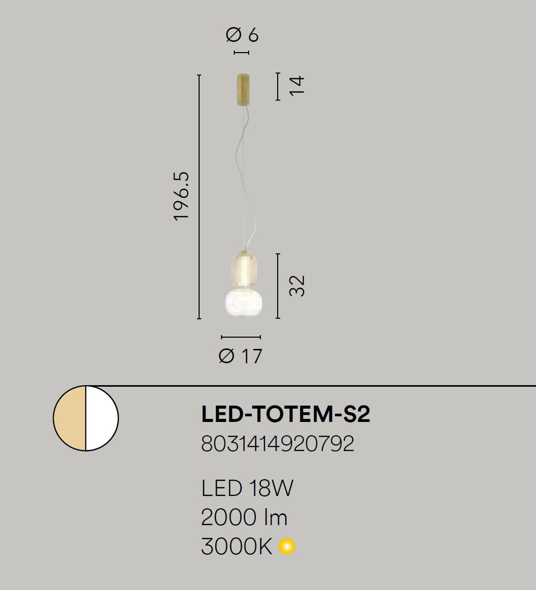 Lampadario TOTEM a Sospensione 18W 196 cm In Vetro