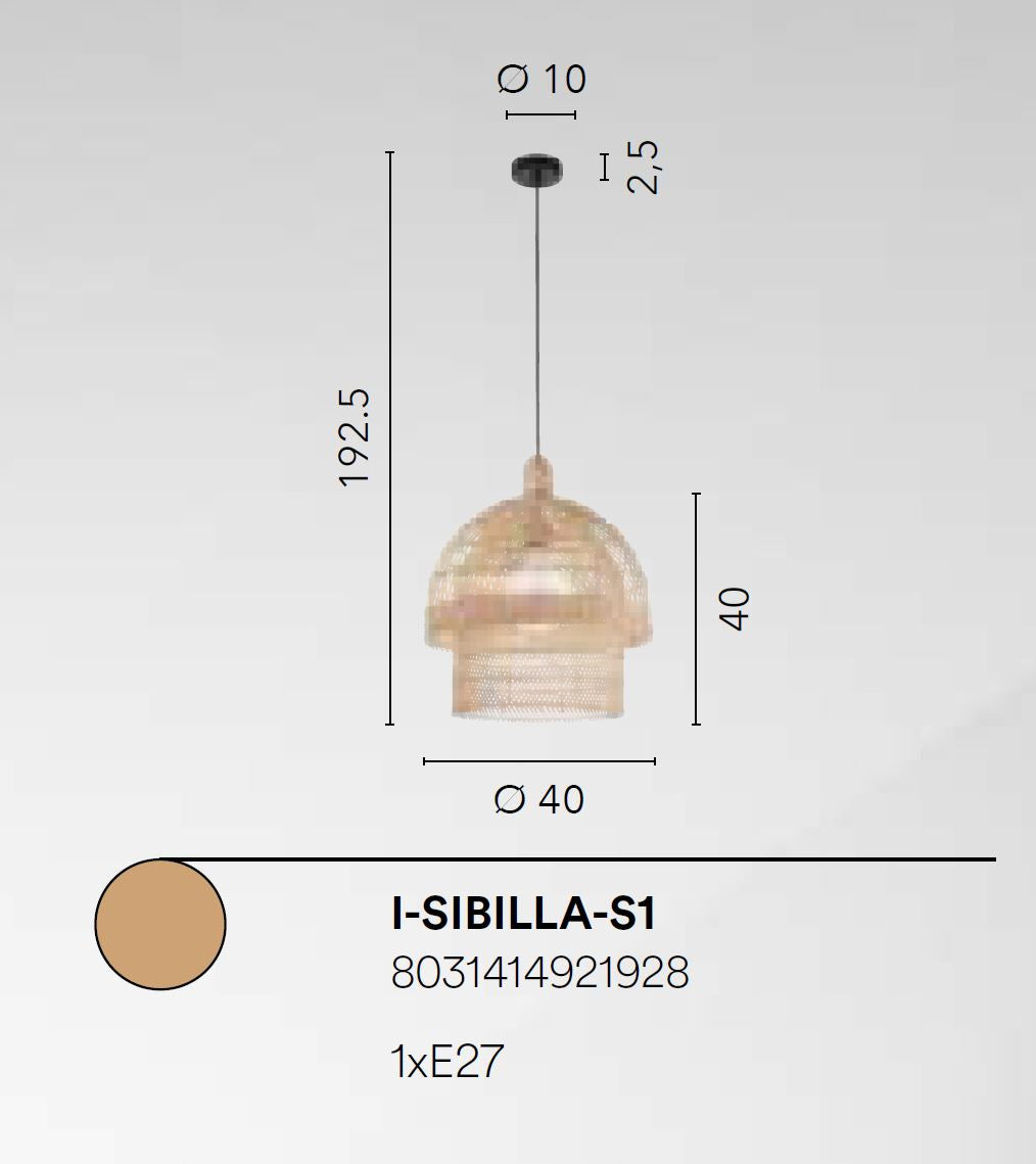 Lampadario SIBILLA a Sospensione 1 luce Led(E27) 193x40 In Rattan