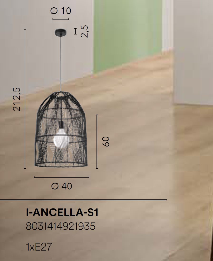 Lampadario Ancella a Sospensione 1 luce Led(E27) 213x40 cm In Rattan