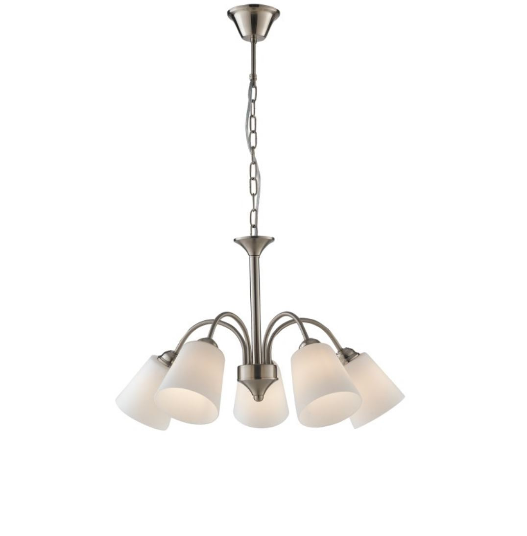 Lampadario 1162 a Sospensione 5 luci Led(E14) 88x60 cm in Metallo e Vetro