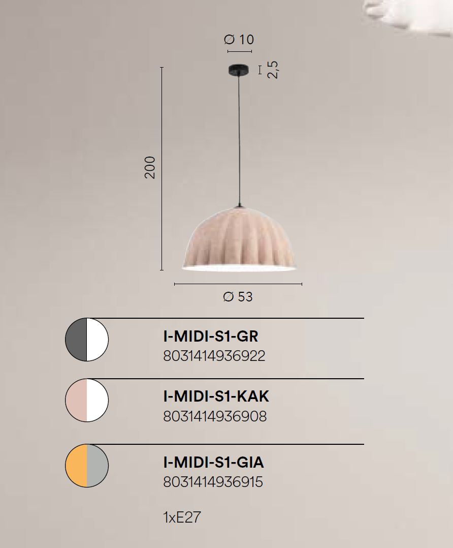 Lampadario MIDI a Sospensione 1 luce Led(E27) 200x53 cm In Feltro