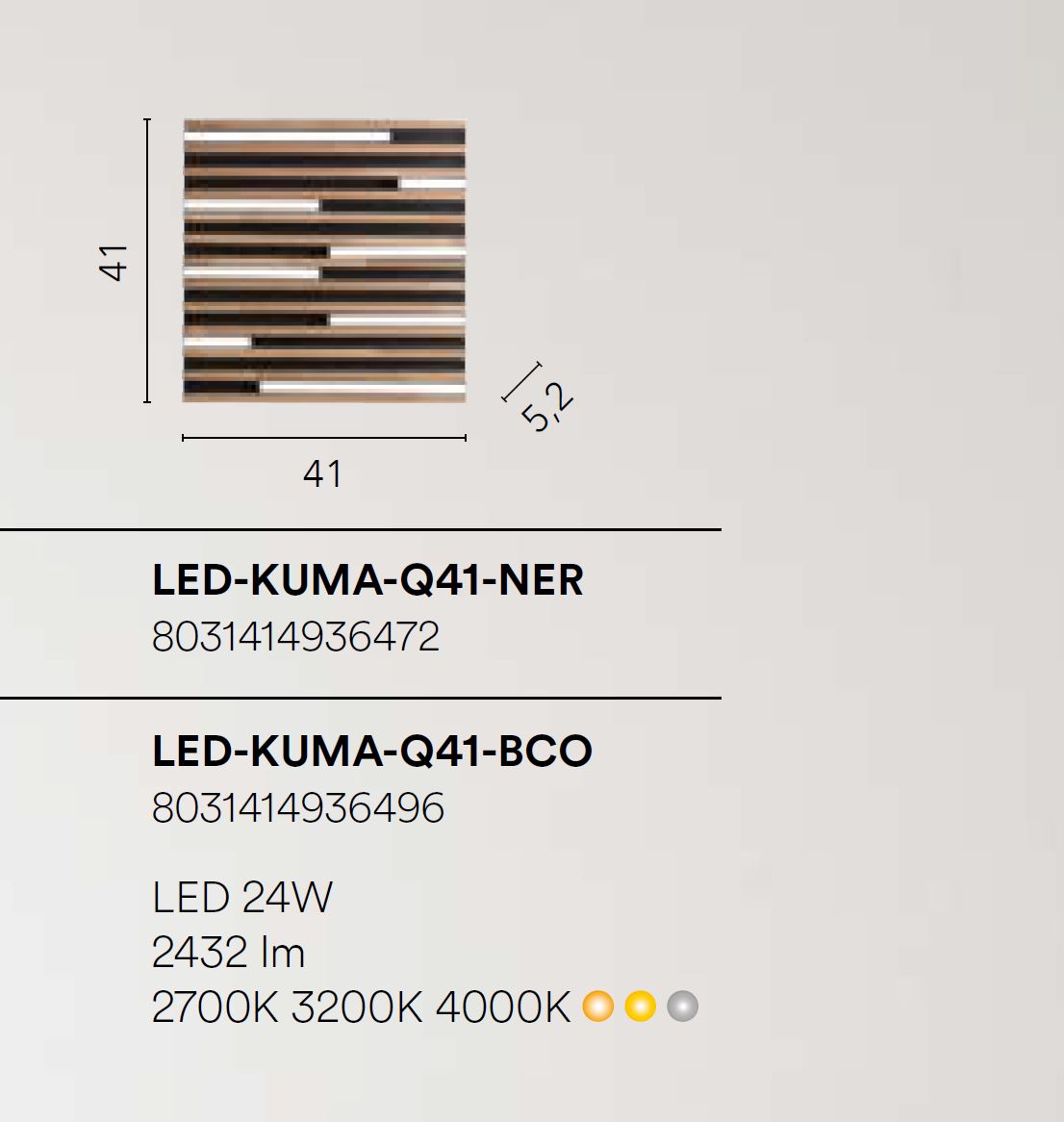 Plafoniera KUMA CCT Quadrata 41 cm In Legno