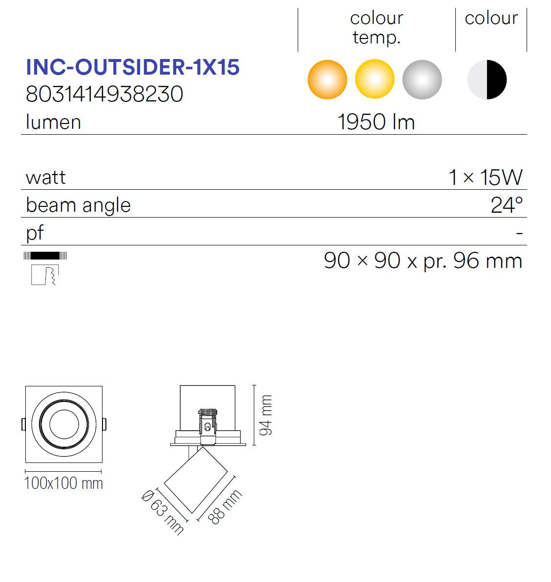 Incasso Led Outsider Faretto Cilindro Bianco Estraibile 30w CCT Ottica 24 Intec