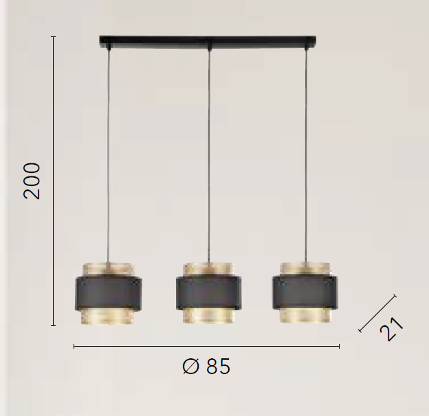 Lampadario LOUNGE 3 luci a Sospensione Led(E27) 200 cm In Metallo