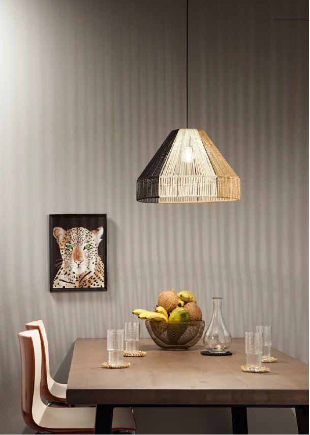 Lampadario COCONUT a Sospensione 1 luce Led(E27) 233x45 cm In fili di Carta Naturale