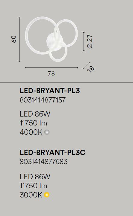 Lampadario BRYANT 3 cerchi 78 cm 86W In Alluminio