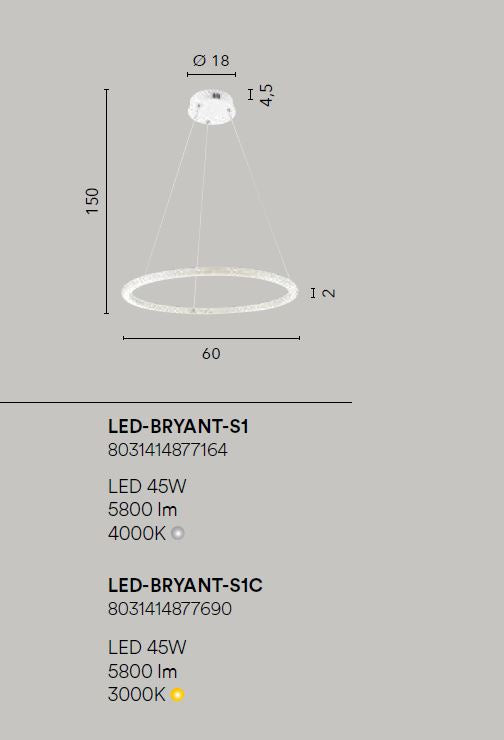 Lampadario BRYANT a sospensione 1 cerchio 60 cm 45W In Alluminio