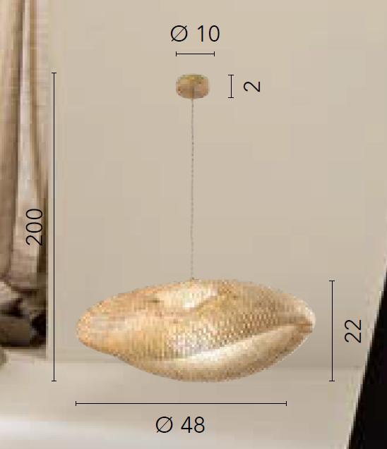 Lampadario KAYAK a Sospensione 1 luce Led(E27) 200x50 cm In Bamboo