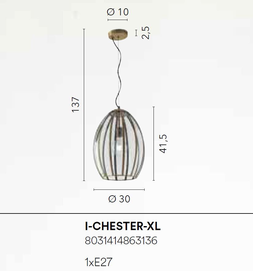 Lampadario CHESTER XL a Sospensione 137 cm In Vetro