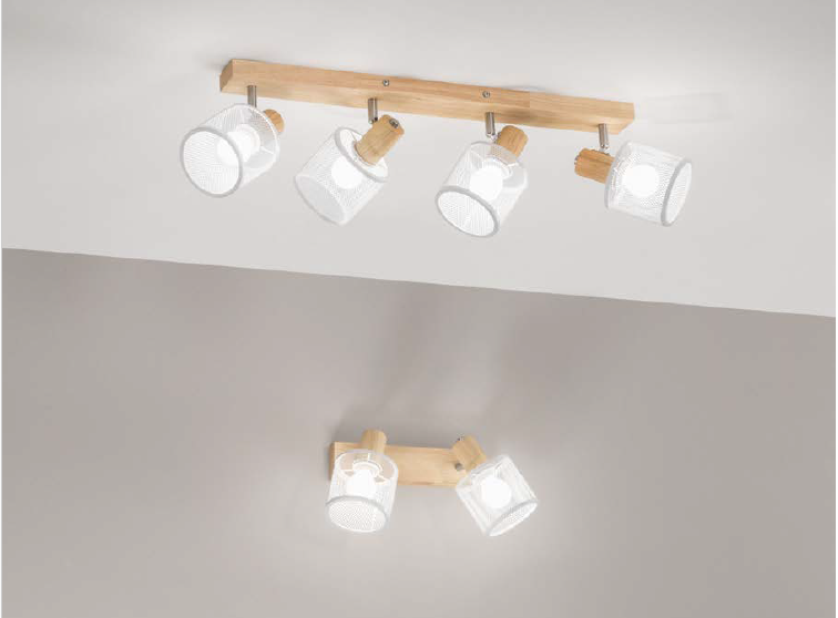 Plafoniera TWINSET 4 Portalampade Led(E14) 60 cm in Legno