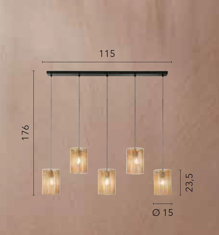 Lampadario TROPIKANA a Sospensione 5 Luci Led(E27) 115 cm In Carta