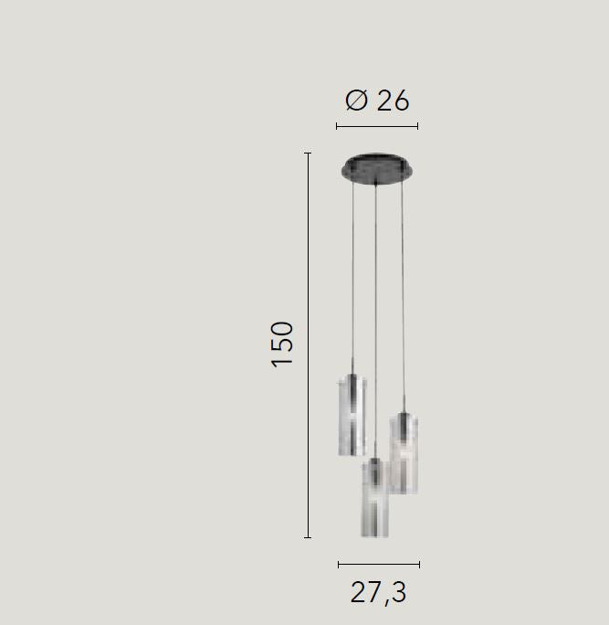 Lampadario MAGIC a Sospensione Led(E27) 150 cm 3 luci In Vetro