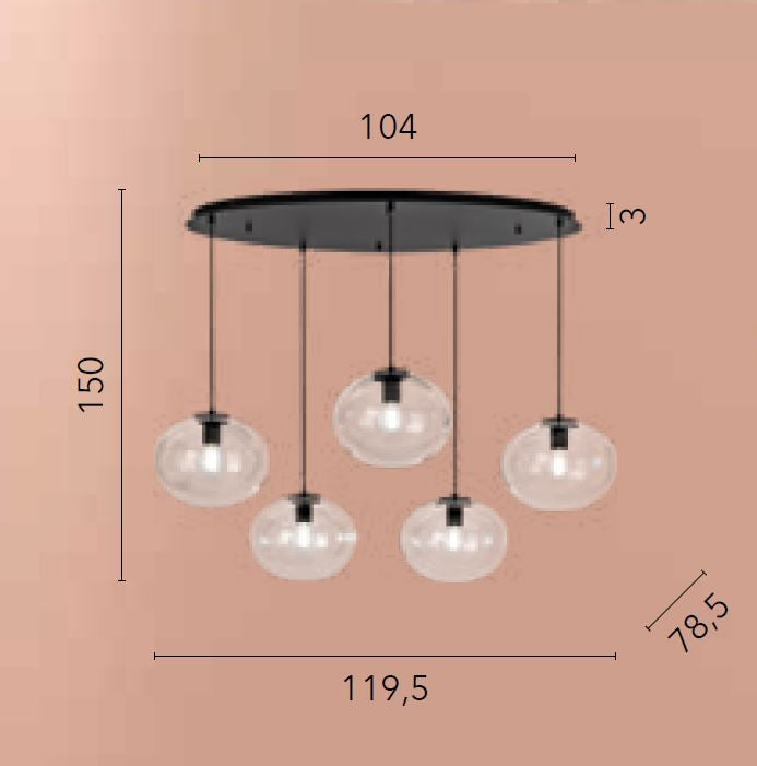 Lampadario GALAXY 8 luci E27 166 cm in Vetro