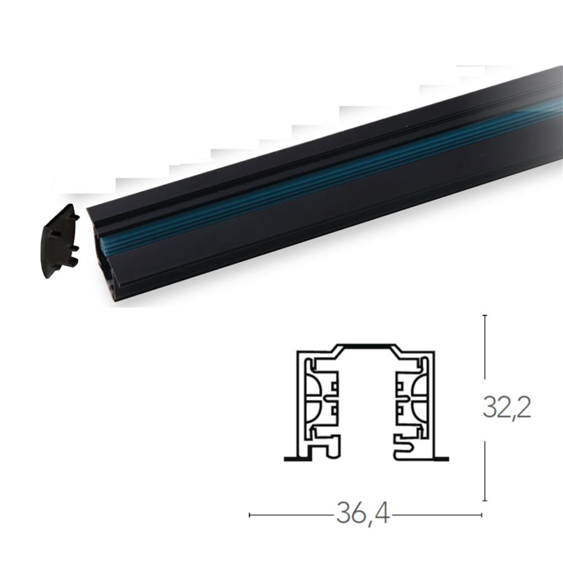 LED-TRACK-1M-INC NERO O BIANCO BINARIO INCASSO TRIFASE INCLUSO TAPPI 100X5,5X3,3CM