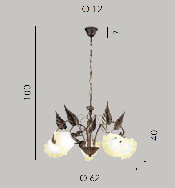 Lampadario TRISTANO a Sospensione 5 Luci Led (E14) 100 cm In Metallo