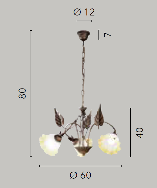 Lampadario TRISTANO a Sospensione 3 Luci Led (E14) 80 cm In Metallo
