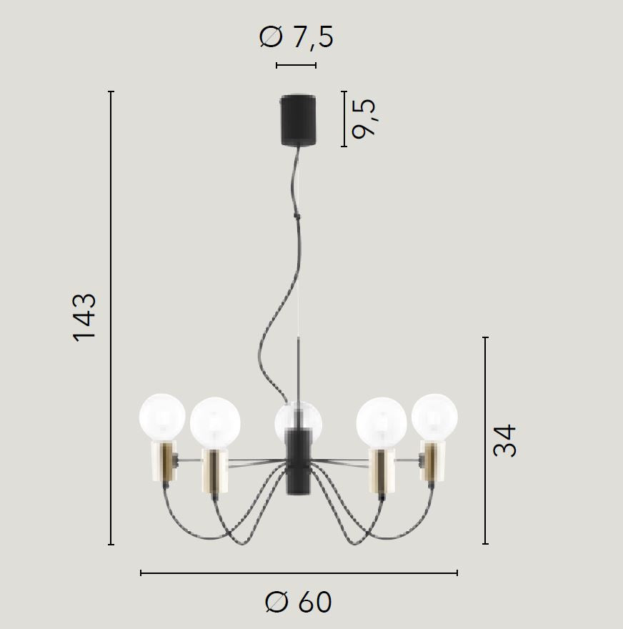 Lampadario AXON a sospensione 5 luci Led(E27) 60 cm In Metallo