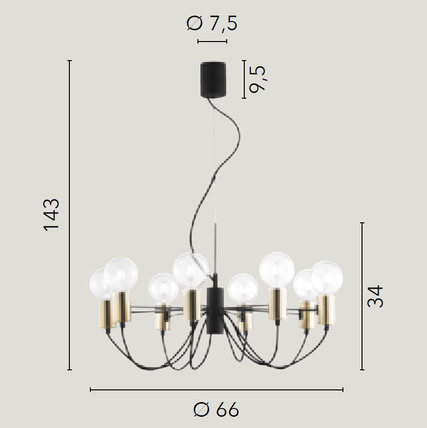 Lampadario AXON a sospensione 8 luci Led(E27) 66 cm In Metallo