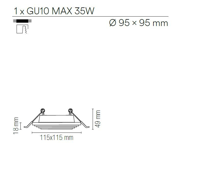 Incasso SPETTRO quadrato 11,5 cm bianco in gesso verninciabile