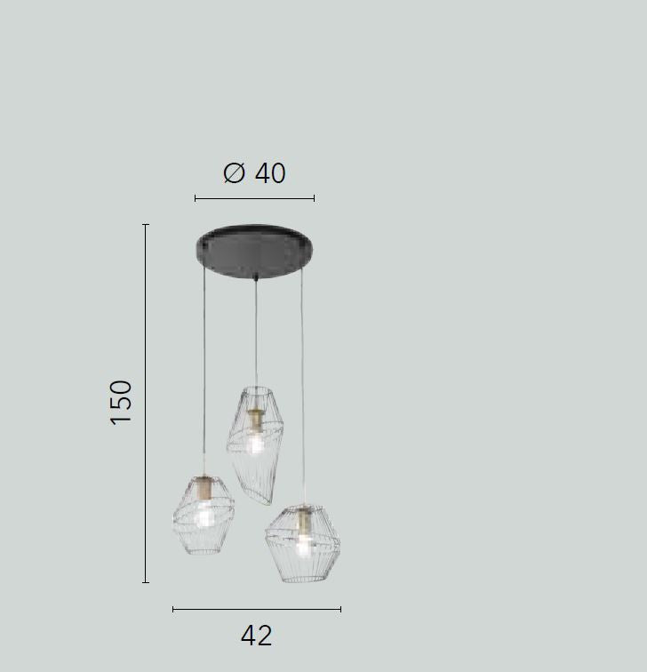 Lampadario KIKO a Sospensione 3 luci Led(E27) 42 cm In  Metallo