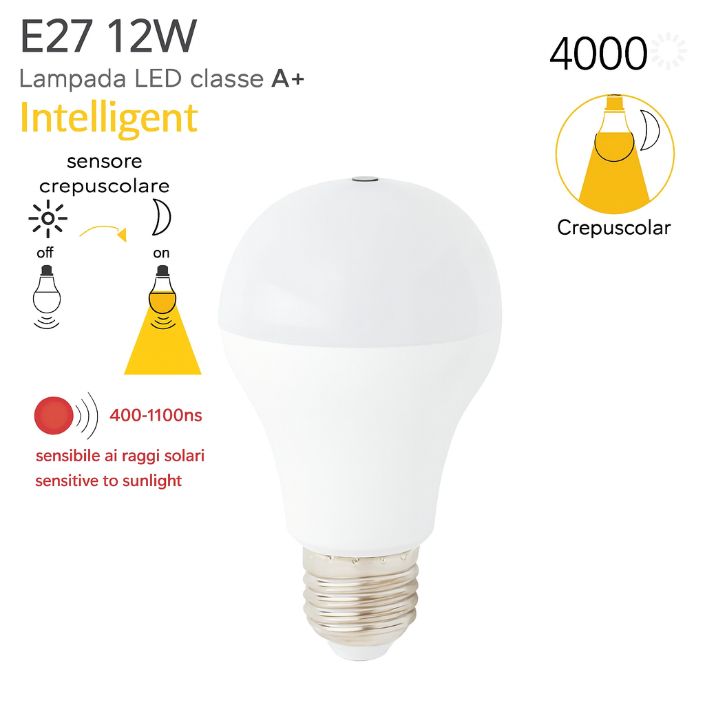 Lampadina Led (Sensibile Ai Raggi Solari) - E27 - 12W - 240V - 38°