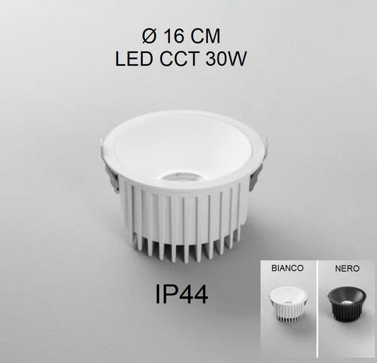 Faretto QUANTUM LED CCT 16 cm 30w ad incasso in alluminio