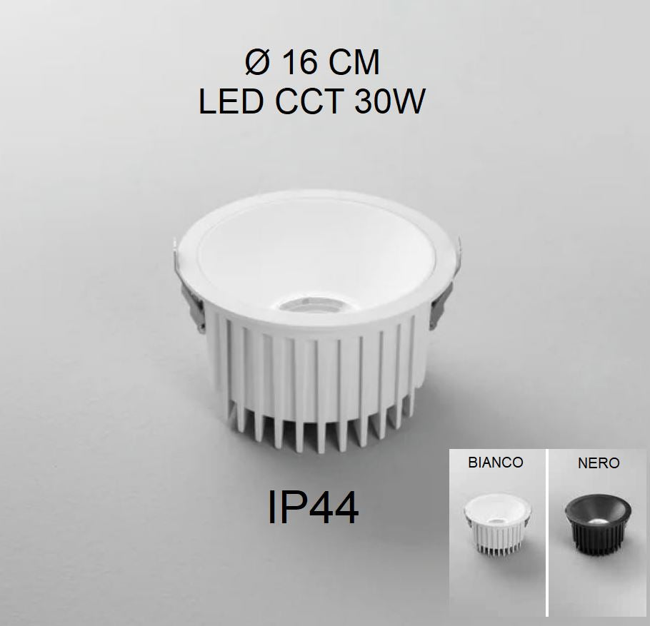 Faretto QUANTUM LED CCT 16 cm 30w ad incasso in alluminio