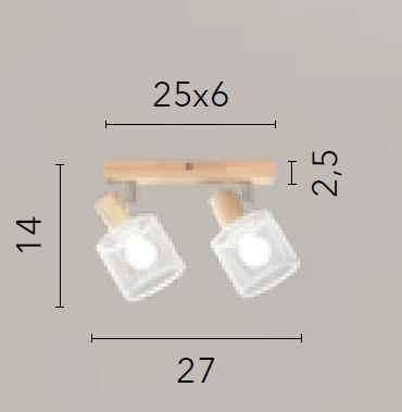 Plafoniera TWINSET 2 Portalampade Led(E14) 27 cm in Legno