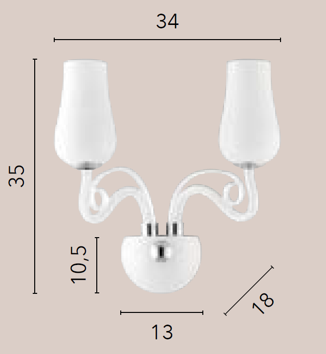 Applique ANGEL 2 luci Led(E14) 35 cm in Vetro Soffiato