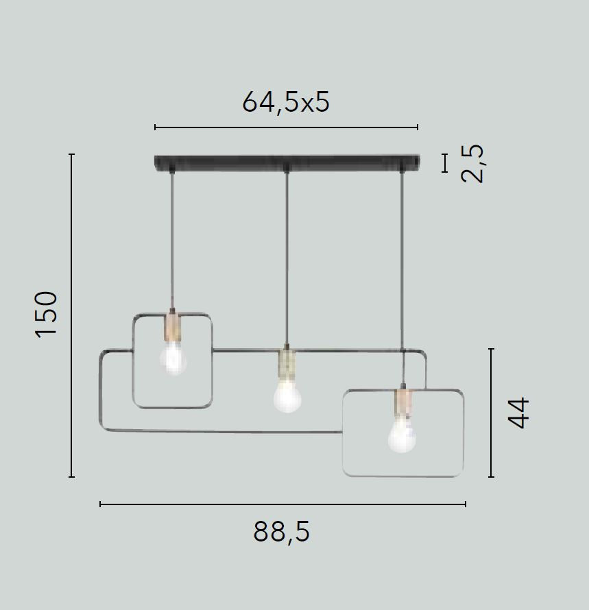 Lampadario SMITH a Sospensione 3 luci Led(E27) 88.5 cm In Metallo