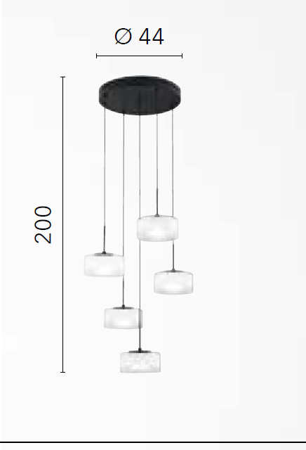 Lampadario EMILY a Sospensione 200 cm 5 luci In Vetro