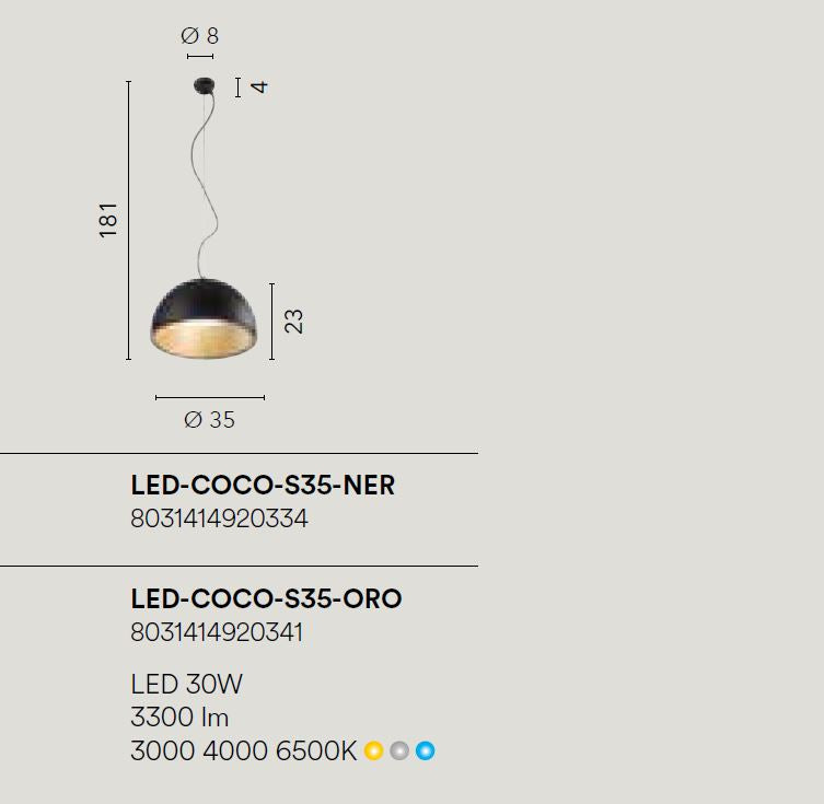 Lampadario a sospensione COCO CCT 35 cm 30W in Legno a Sospensione