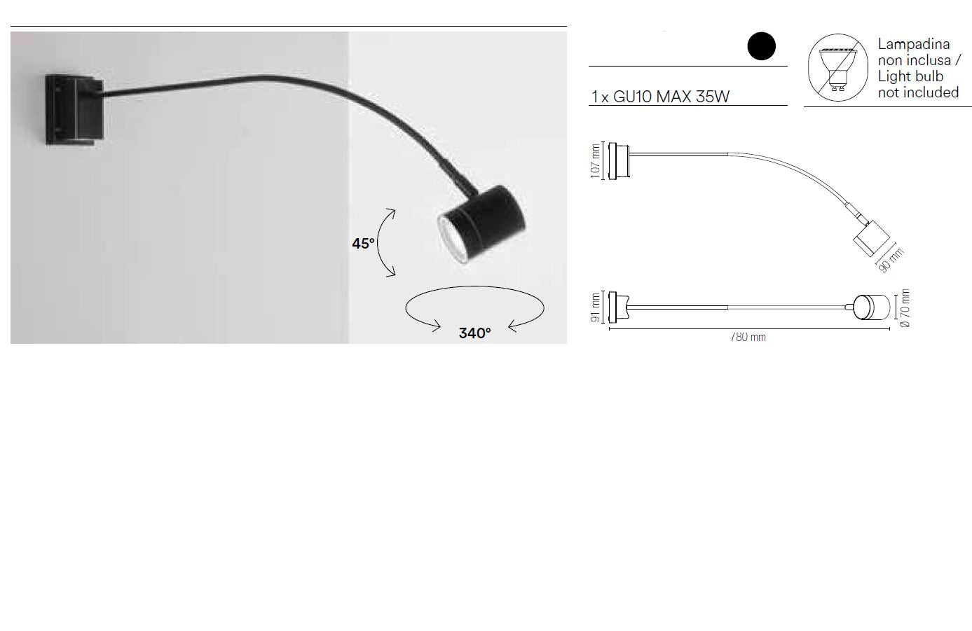 Proiettore BANNER Orientabile 78 cm GU10 in metallo