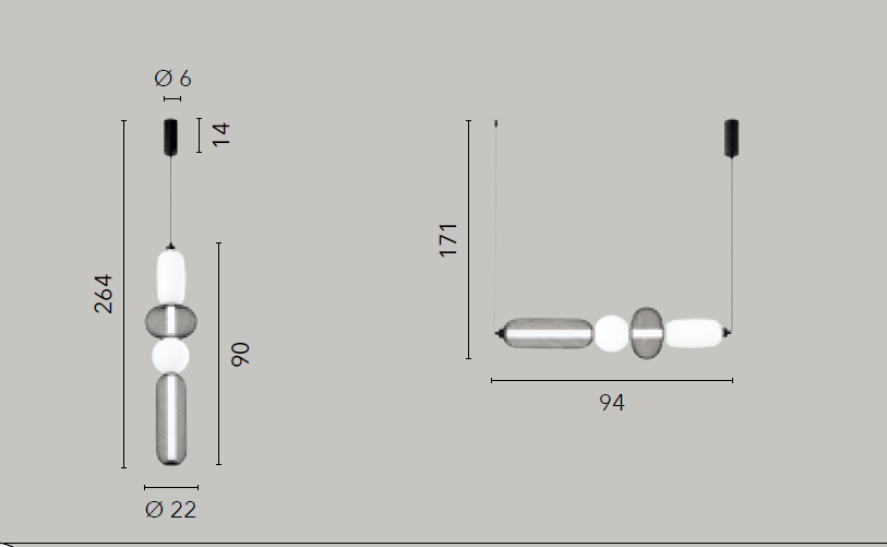 Lampadario INKAS S4 CCT a Sospensione 36W 264 cm In Vetro