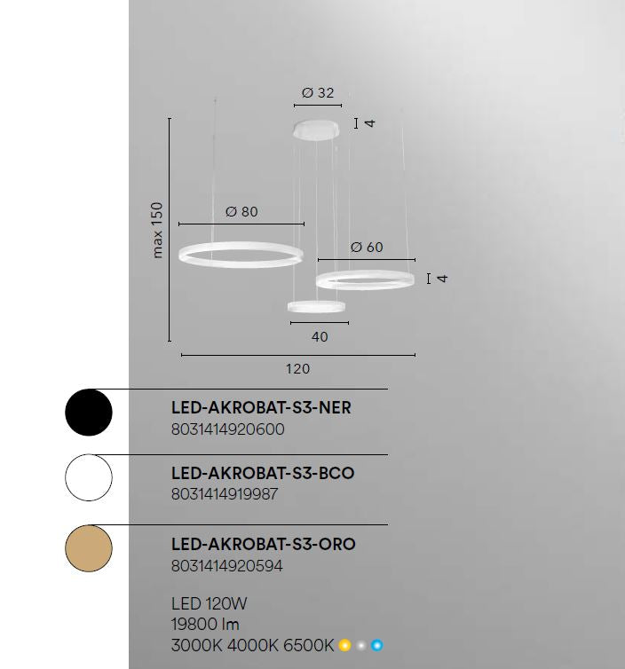 Lampadario AKROBAT CCT 120 cm 120W in Metallo