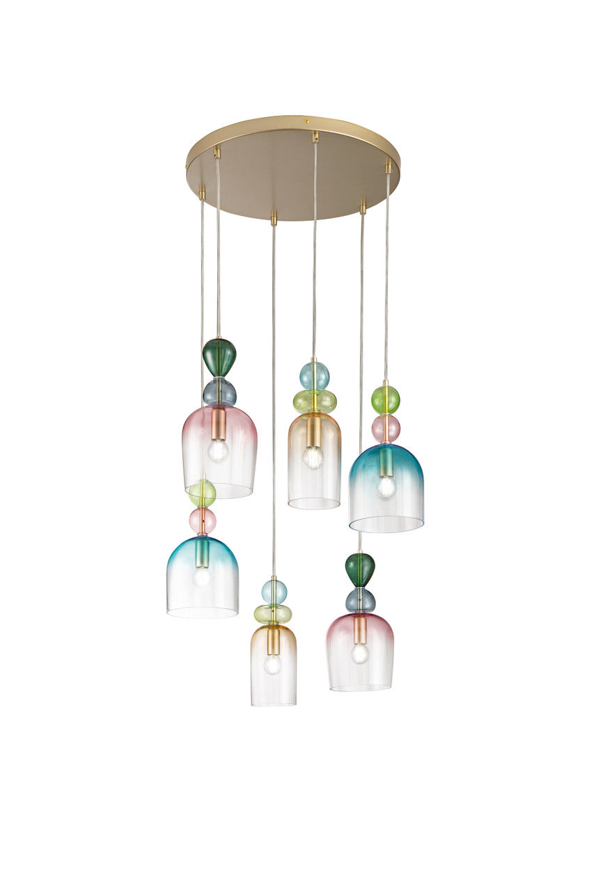 Lampadario GAUDI' 6 PENDENTI IN VETRO 6XE14 57X185,5CM