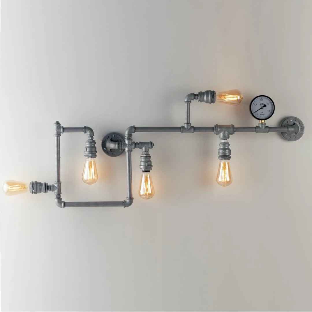 Plafoniera Stile Industriale Tubi Idraulici Metallo Ruggine/Zinco Amarcord PL5 (E27)