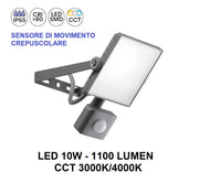 Proiettore AXEL Led 10w 19,7 cm Con Sensore Di Movimento In Alluminio
