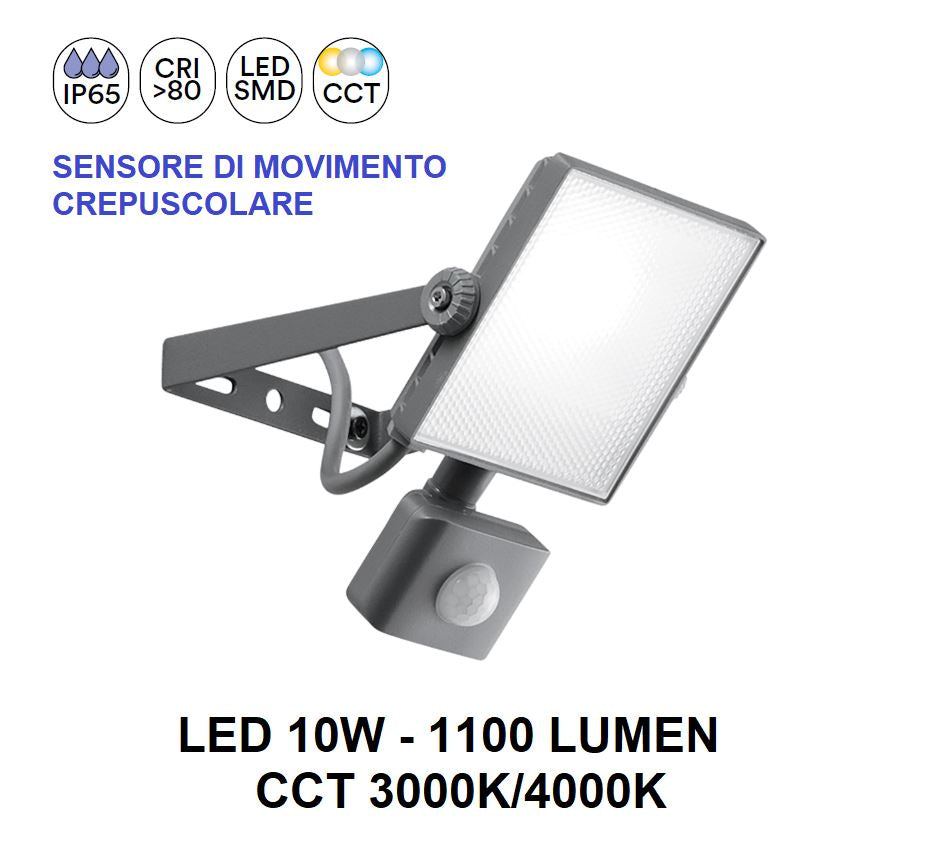 Proiettore AXEL Led 10w 19,7 cm Con Sensore Di Movimento In Alluminio