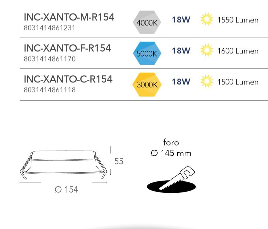Faretto XANTO 14,5 cm rotondo Da Incasso Led 18W alluminio